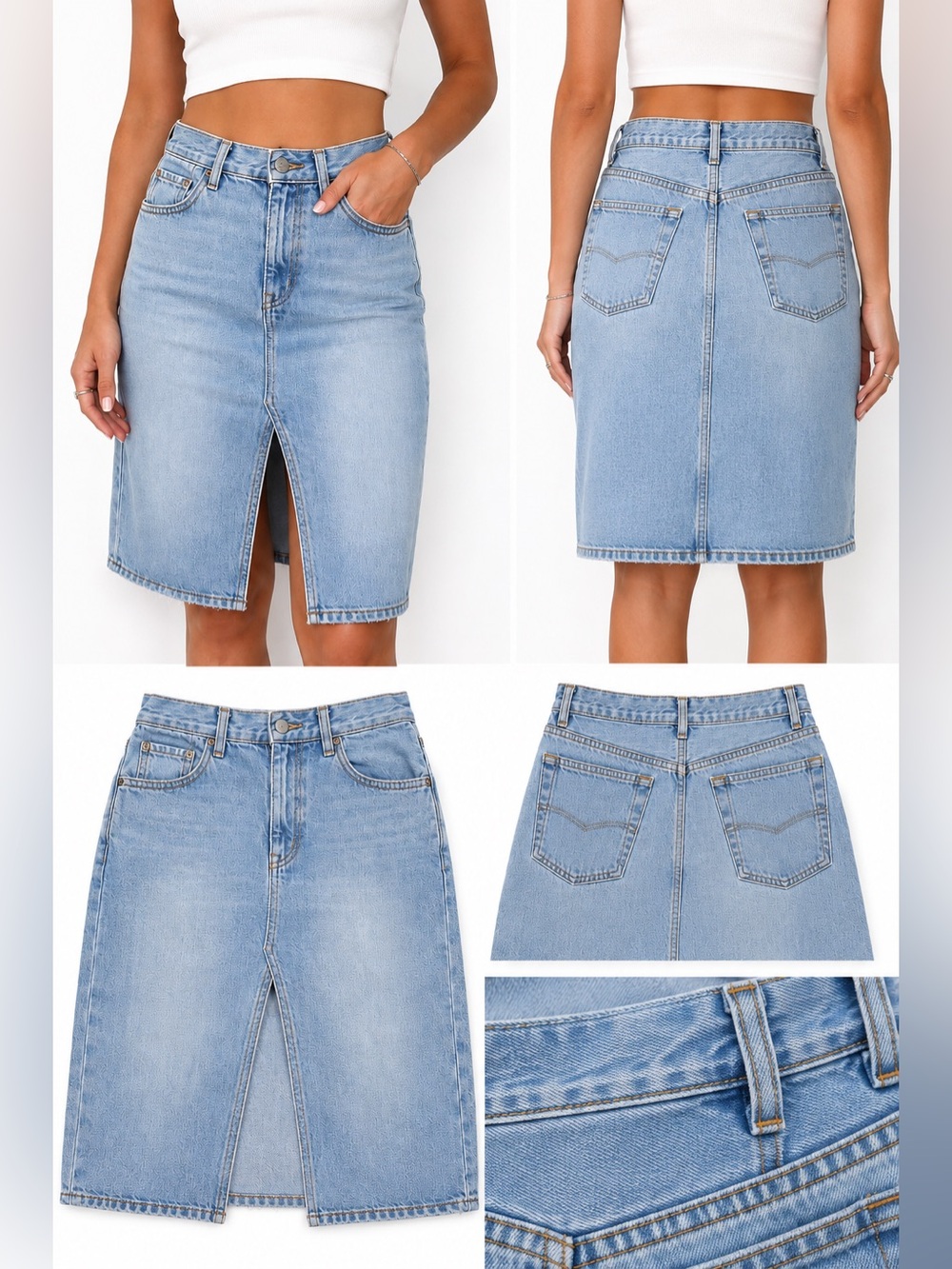 GAP Jeans Y2K Light Wash Denim Front Slit Midi Skirt | Women’s SIZE 2 - Picture 2 of 3
